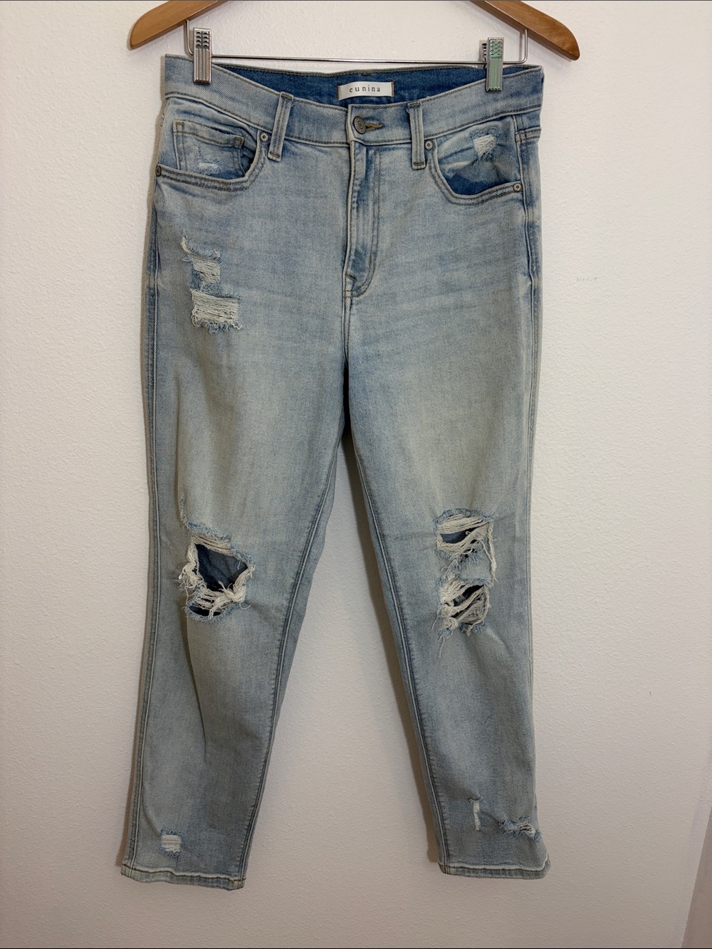 Eunina Light Blue Distressed Rocky High Rise Boyfriend Jeans